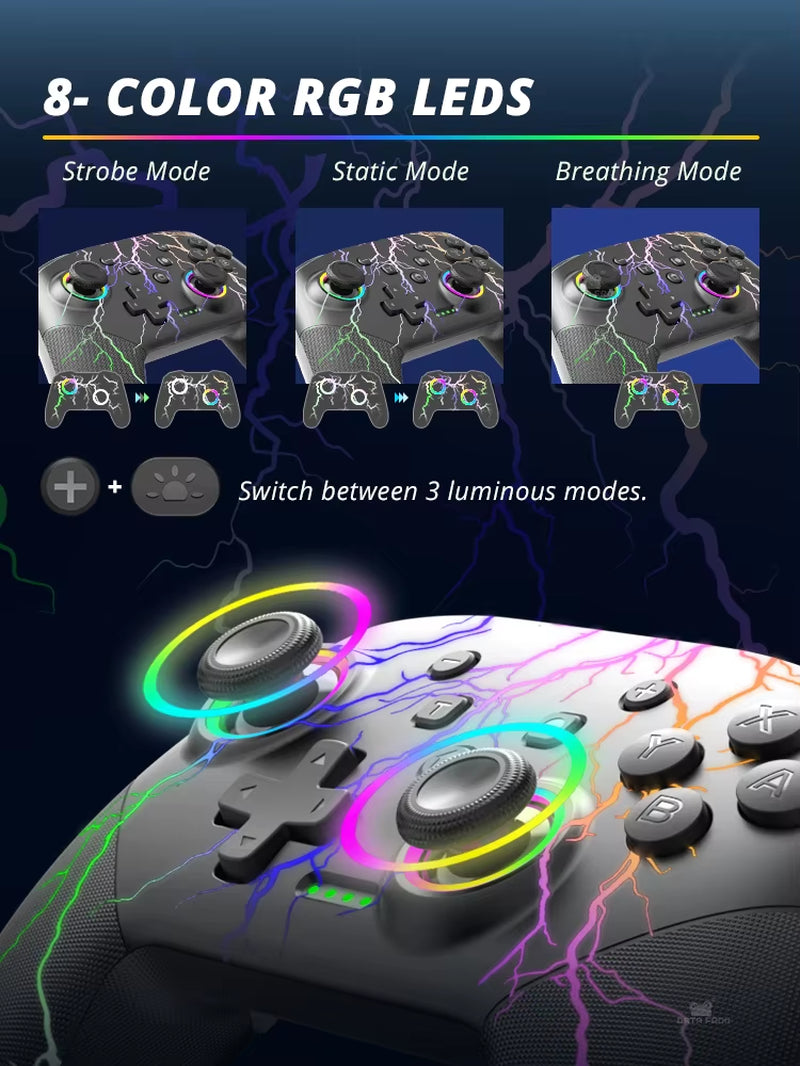 Wireless Controller for Switch OLED Console Pro Gamepad with Rechargeable Battery Programmable Turbo Function RGB Light