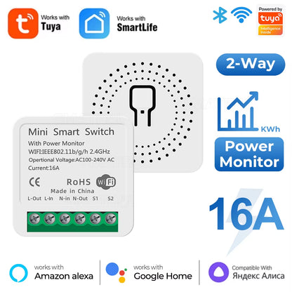 Tuya Smart Home Zigbee Wifi Smart Switch with Power Monitor 16A Mini Breaker Voice Control for Homekit Siri Alexa Google Alice