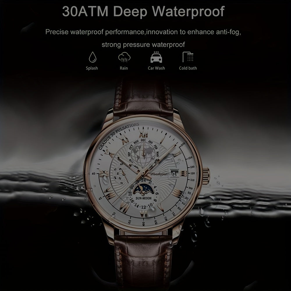 Versatile Men’s Sport Quartz Watch – 30m Water-Resistant, Luminous Calendar, PU Leather Strap, Durable Alloy Case Beauty World Shop