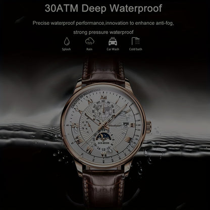 Versatile Men’s Sport Quartz Watch – 30m Water-Resistant, Luminous Calendar, PU Leather Strap, Durable Alloy Case Beauty World Shop