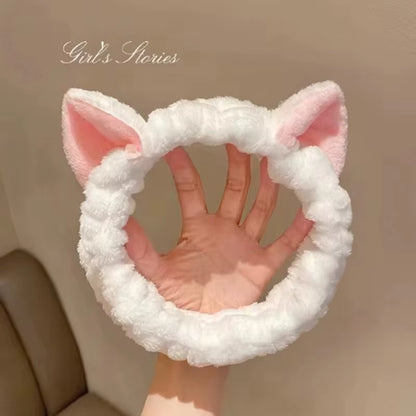 Cute Coral Fleece Cat Ear Headband - Soft & Comfortable, Perfect for Face Washing & Makeup, Fashionable Accessory for Women