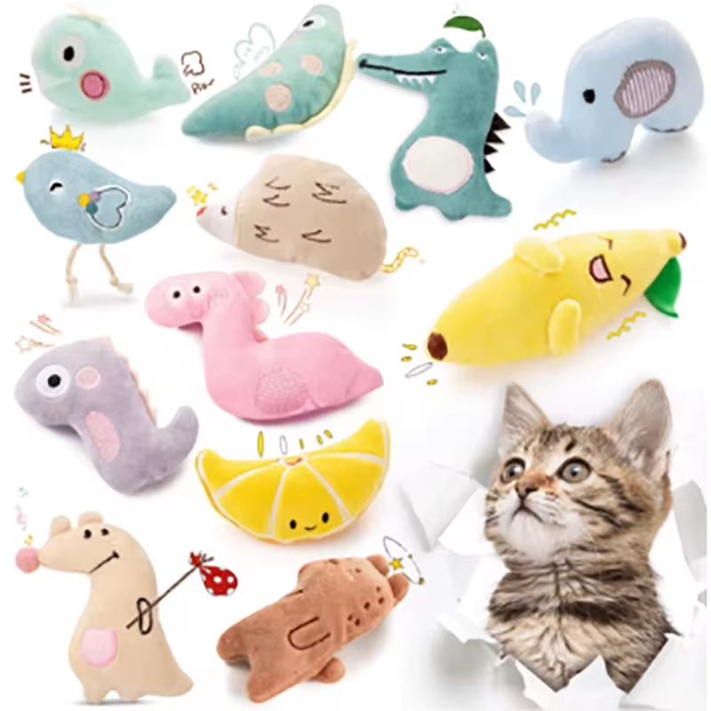 Pet Teeth Grinding and anti Bite Toy Cartoon Plush Animal Cute Doll Self Fun and Soothing Pet Cat Toy Suitable for Home Play