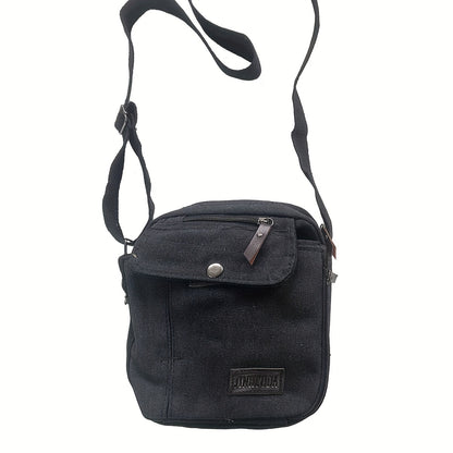 Vintage Canvas Square Messenger Bag - Spacious Zipper Closure, Durable Nylon Lining, Stylish Solid Pattern, Perfect for Casual Crossbody Travel and Daily Occasions Beauty Fashion