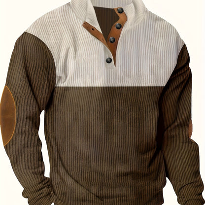 [1pc Casual Sport Shirt Embroidery] 1pc Men'S Casual Sport Shirt, Long Sleeve Crew Neck Knitwear with Embroidery Detail, Solid Color, Polyester Blend, Regular Fit - Fashion Colorblock Pullover Sweatshirt Beauty World Shop