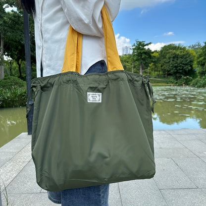 Foldable Drawstring Grocery Shopping Bag, Large Capacity Shoulder Tote for Sports, Travel, and Everyday Use Beauty Fashion