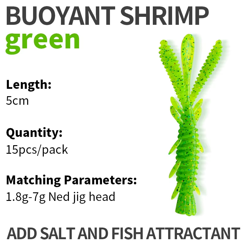 Floating Soft Shrimp Fishing Bait NED Rig Wobblers Shrimp Swim Lure Jig Salt Silicone Swimbait with Fish Attractant