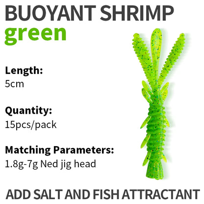 Floating Soft Shrimp Fishing Bait NED Rig Wobblers Shrimp Swim Lure Jig Salt Silicone Swimbait with Fish Attractant