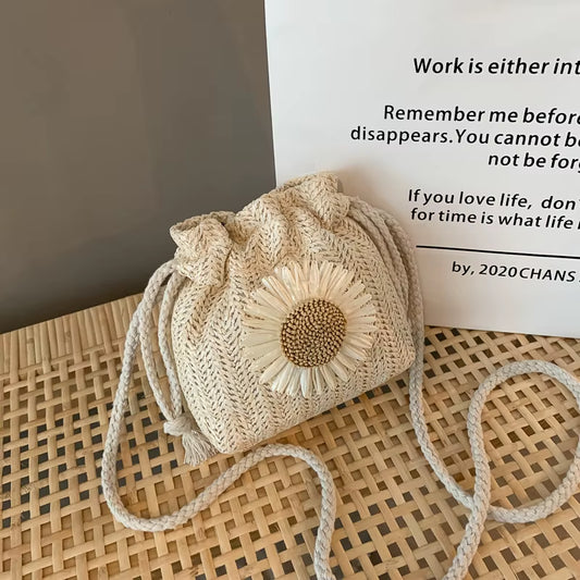Summer New Fashion Straw Strap Mouth Women'S Woven Bag Single Shoulder Bag Crossbody Bag for Travel and Amusement