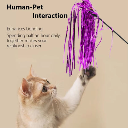 5Pcs Colorful Ribbon Cat Toy Wand Funny Kitten Rod Teaser Plastic Stick for Pet Cats Interactive Toys