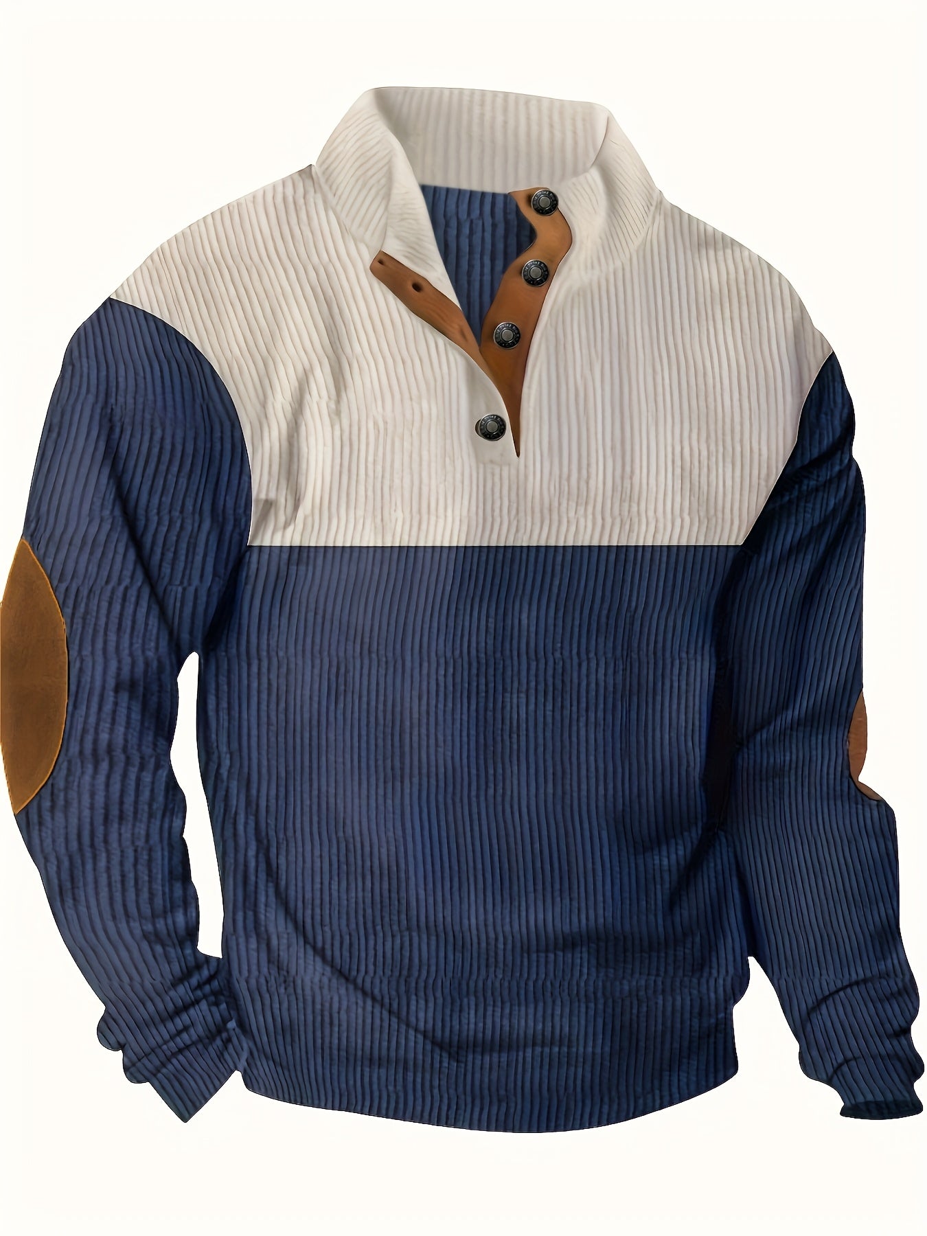 [1pc Casual Sport Shirt Embroidery] 1pc Men'S Casual Sport Shirt, Long Sleeve Crew Neck Knitwear with Embroidery Detail, Solid Color, Polyester Blend, Regular Fit - Fashion Colorblock Pullover Sweatshirt Beauty World Shop