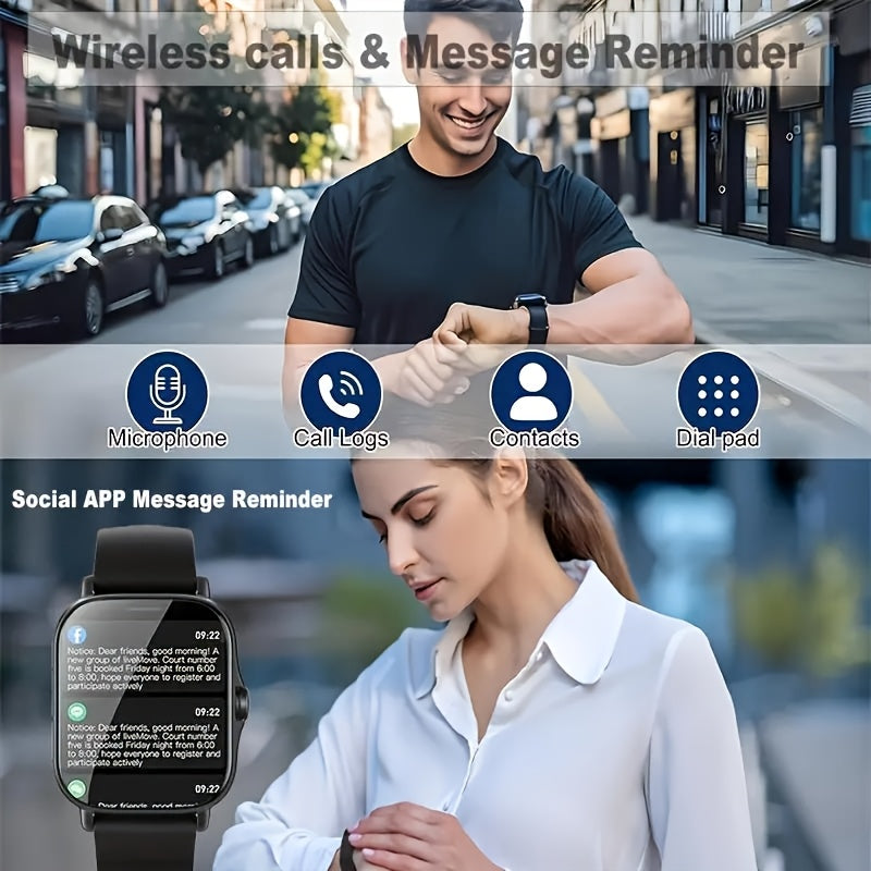 Smart Watch with Wireless Calling, Music Playback & Voice Assistant - Pink Silicone Strap, Dual Display, Remote Photo Control, Wireless, Compatible with Android/iPhone, Unisex Sport Watch for Men & Women, Ideal Gift for Holid