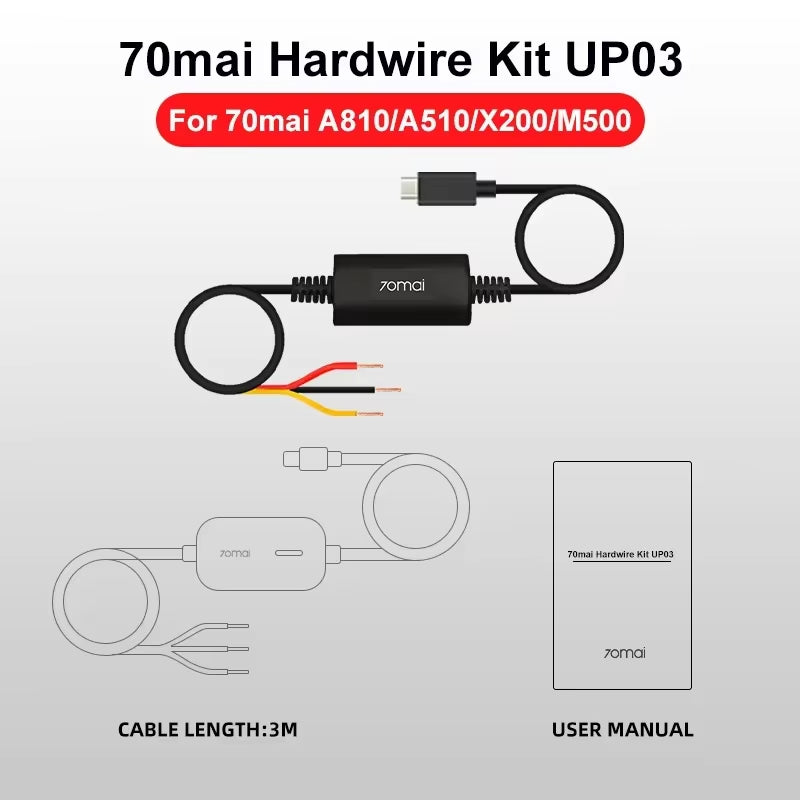 Original 70Mai Parking Surveillance Cable UP03 for 70Mai A810 A510 X800 X200 Omni M500 Hardwire Kit UP03 24H Parking Monitor
