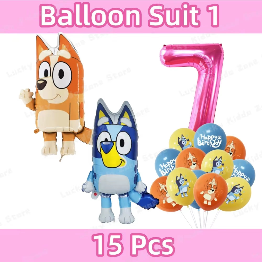 Pink Bluey Birthday Decorations for Kids Latex Aluminum Foil Balloons Bingo Theme Party Event Supplies Disposable Tableware Toys