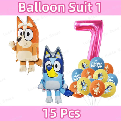 Pink Bluey Birthday Decorations for Kids Latex Aluminum Foil Balloons Bingo Theme Party Event Supplies Disposable Tableware Toys