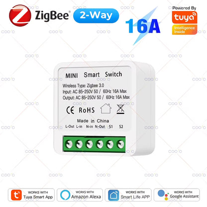 16A Tuya Zigbee 3.0 Mini Smart DIY Switch 2 Way Control Smart Home Relay Automation Breaker Works with Alexa Google Home Yandex
