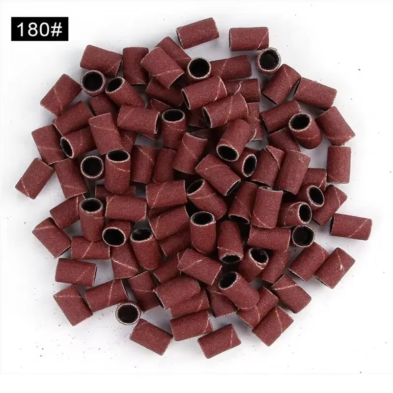 100/50Pc Sanding Cap Bands for Electric Manicure Machine 180/120/80 Grit Nail Drill Grinding Bit Files Pedicure Tool