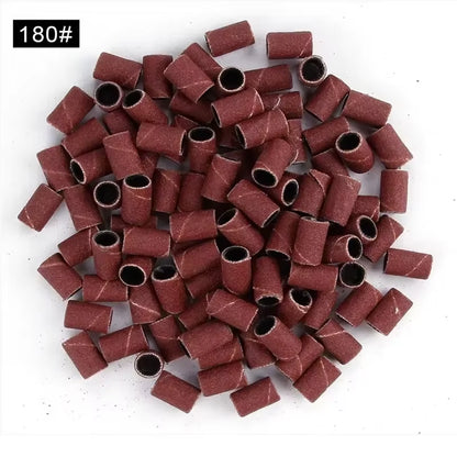100/50Pc Sanding Cap Bands for Electric Manicure Machine 180/120/80 Grit Nail Drill Grinding Bit Files Pedicure Tool