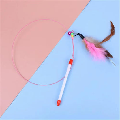 1PCS Metal Wire Funny Cat Stick Cat Toy Pet Toy with Feather Bell Funny Cat Rod Pet Supplies