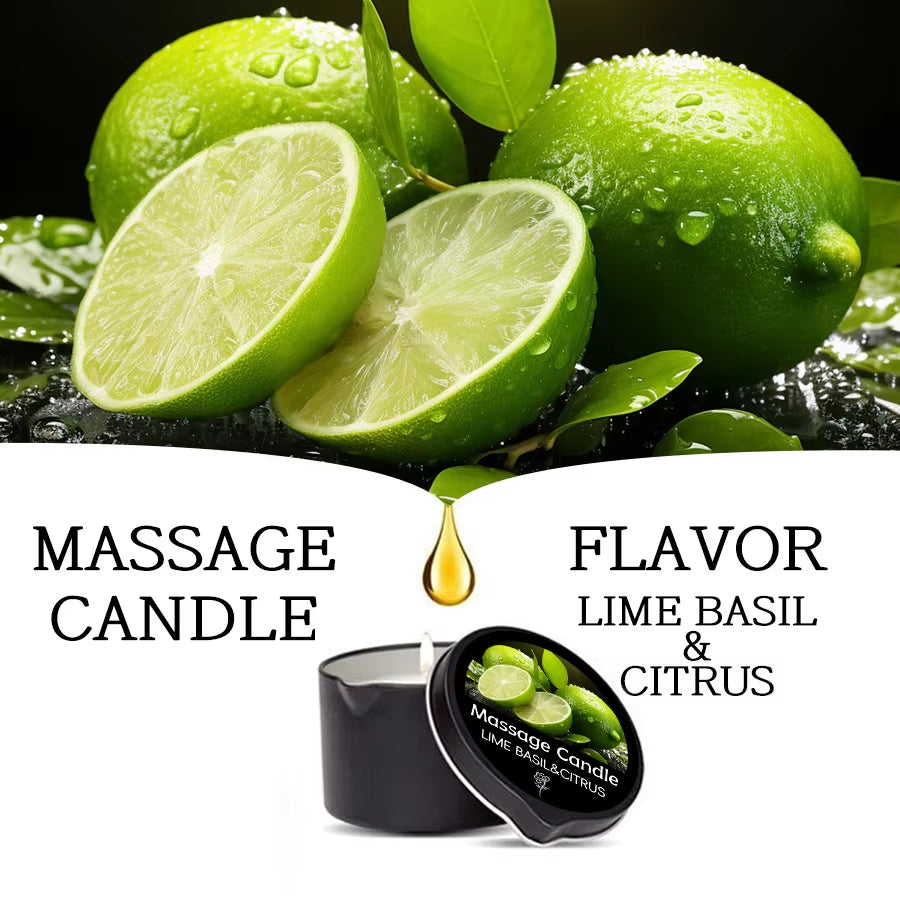 Massage Candle - Essential Oil- Lime Basil&Citrus, 2Oz/56.7G Melts into Warm Massage Oil - Massage Oil Candle, Pour Spout
