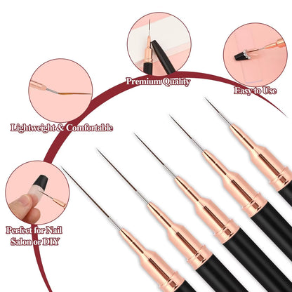 YIKOOLIN 5Pcs Nail Art Liner Brush Set UV Gel Nail Brushes Kits French Stripe Line Painting Drawing Flower Pen Manicure Tool
