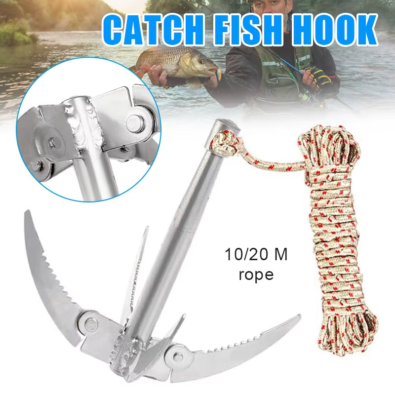 Folding Boats Anchor with Rope Outdoor Grappling Hook Survival Tool Sturdy Durable for Small Boat Canoes Fishing Supplies