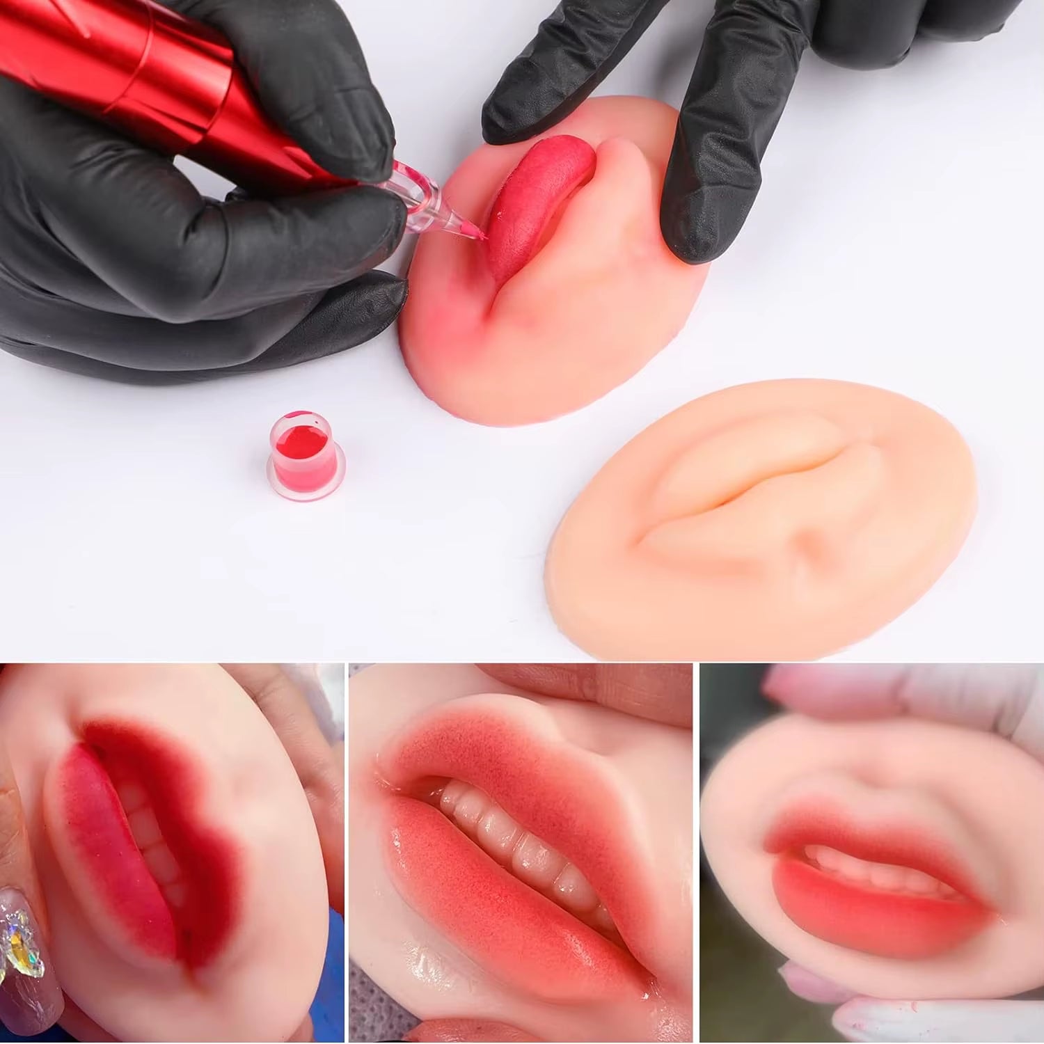 1/3/5Pcs Soft Silicone Lip Practice 3D Practice Lips Mold with Teeth Reuseable Training Skin for Lip Blush Permanent Makeup