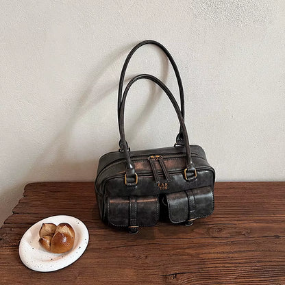 Women'S Coffee Brown Multi-Pocket Handbag Shoulder Bag, Stylish Versatile Letter Crossbody Purse for Travel Work Shopping Dates