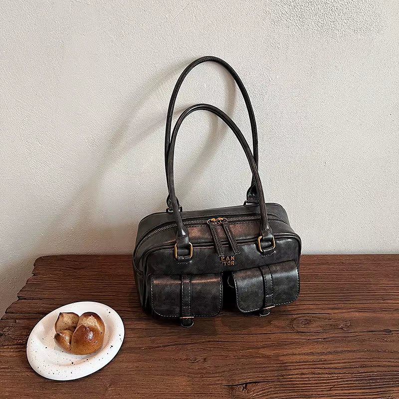 Women'S Coffee Brown Multi-Pocket Handbag Shoulder Bag, Stylish Versatile Letter Crossbody Purse for Travel Work Shopping Dates