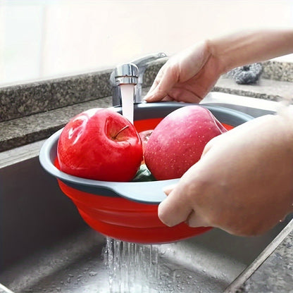 1/2 Set of Round Kitchen Draining Baskets, Foldable Funnel - Includes One Large And One Small, Perfect for Draining Pasta, Vegetables, And Fruits (Green, Red, Blue) Beauty Fashion