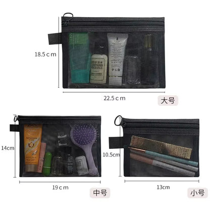 Fashion Small Large Black Organizer Toiletry and Makeup Pouch Transparent Mesh Zipper Cosmetic Bag Women Necessary Organizer