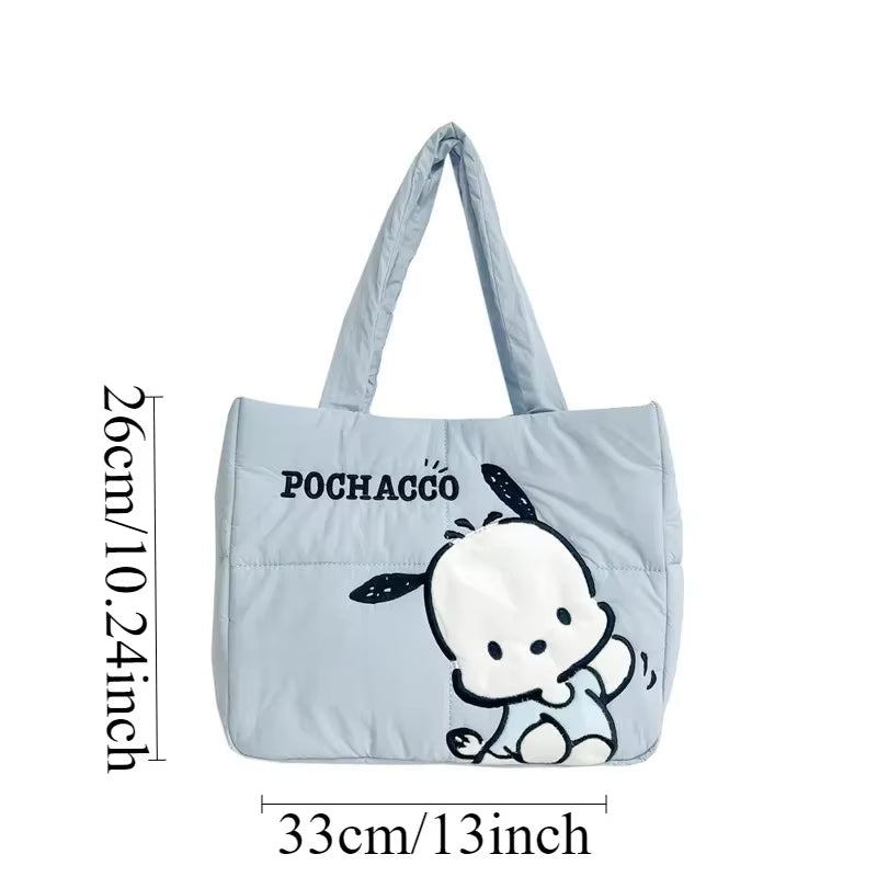 Sanrio Cartoon Fabric Kuromi Handbag Cute Stationery Shoulder Bag Large Capacity Bag 2024