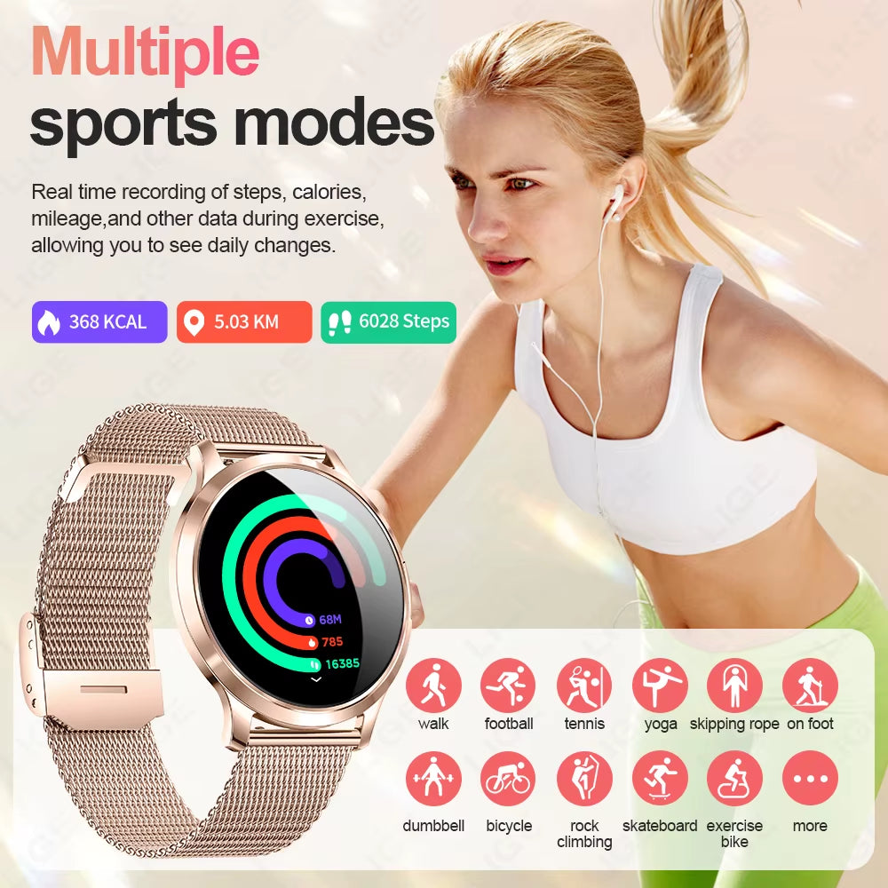 2025 New Smart Watch for Women AMOLED Screen Watches IP68 Waterproof Heart Rate Monitor Ladies Smartwatch for Huawei Xiaomi