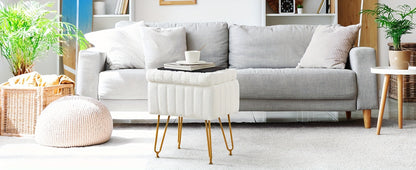 Vanity Storage Ottoman Chair, Makeup Vanity Chair With Metal Legs & Soft Faux Fur Surface, Flip Top Foot Rest With Soft Padded Seat For Bedroom Living Room Beauty World Shop