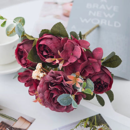 1PC Fall Artificial Peony Flowers Silk Hydrangea Rose Living Room Home Vase Garden Wedding Bridal Bouquet Diy Party Decoration