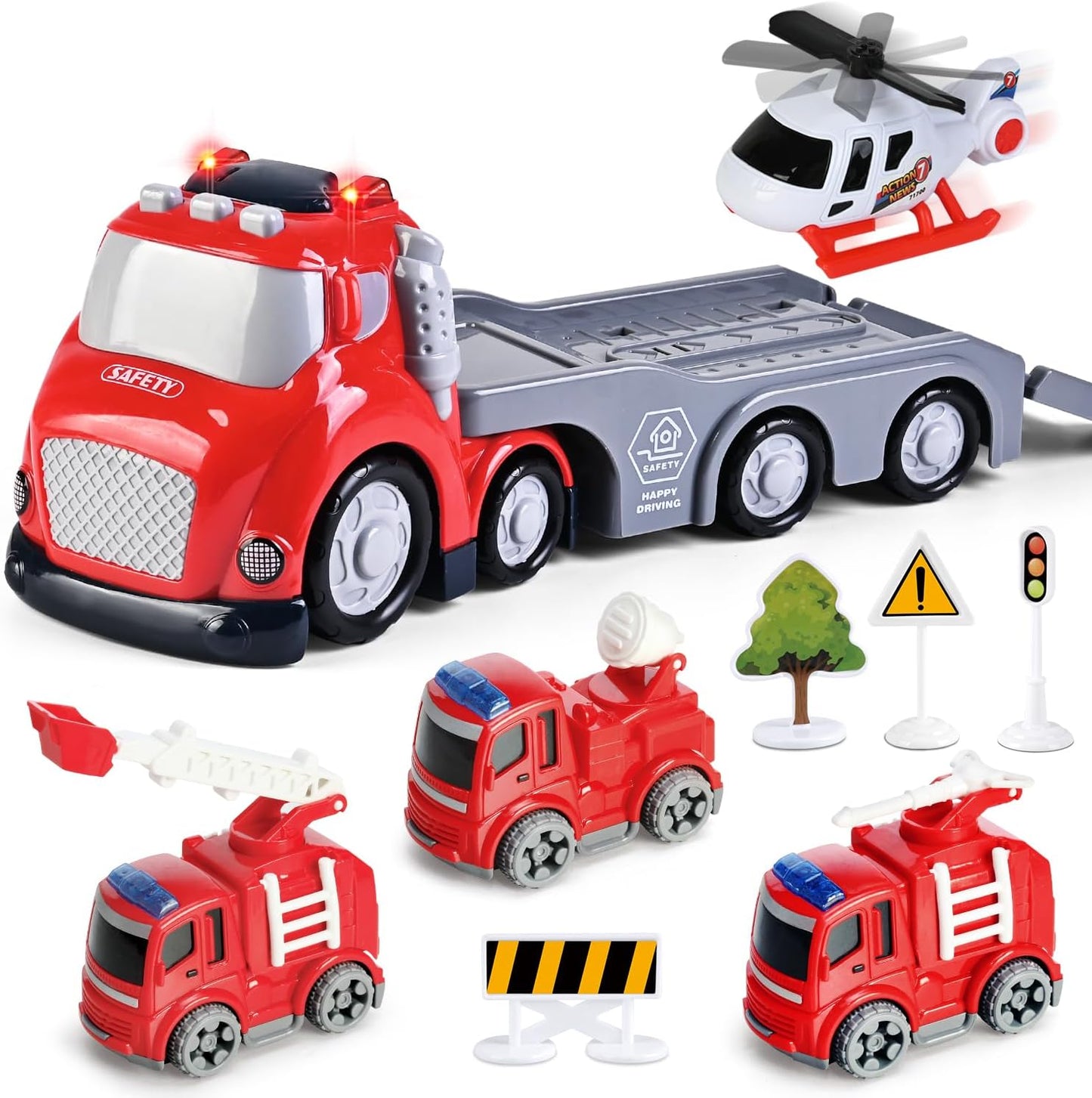 Toddlers Truck Toys,Boy Toys Gifts for 1 2 3 Years Old,5 in 1 Construction Transport Truck with Lights & Sounds,Ideal Birthday for Baby Toddler 12-18M+