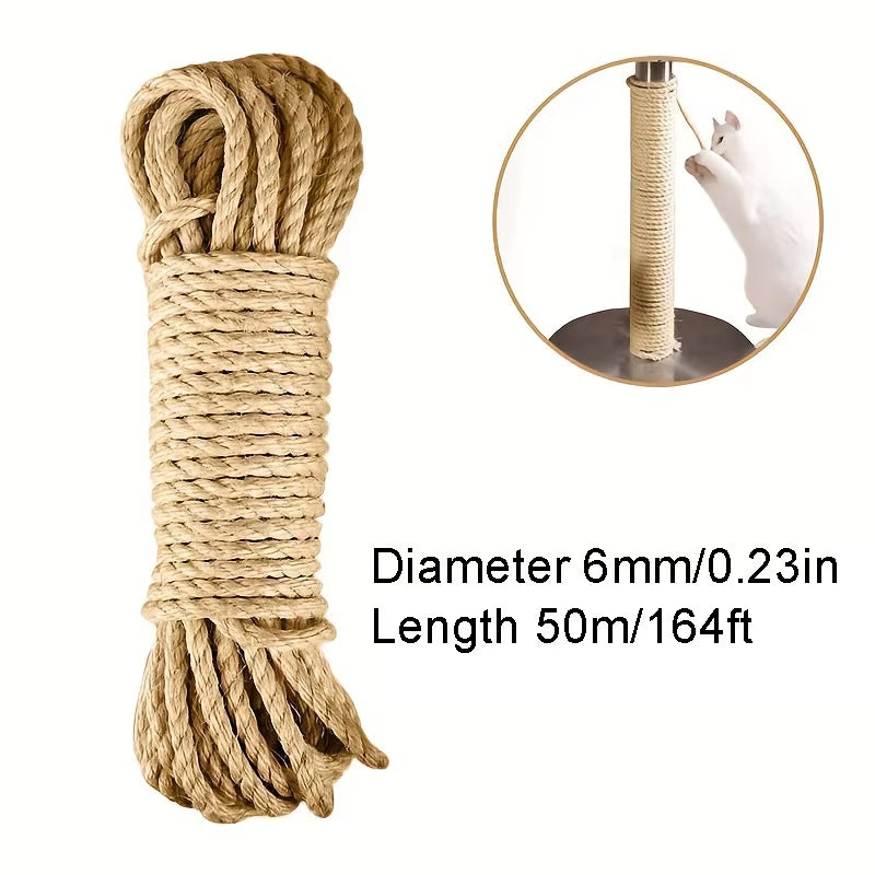 33/66/164Ft Natural Sisal Rope Cat Scratcher Rope Tree Scratching DIY Toy Paw Claw Furniture Protector Scratching Post