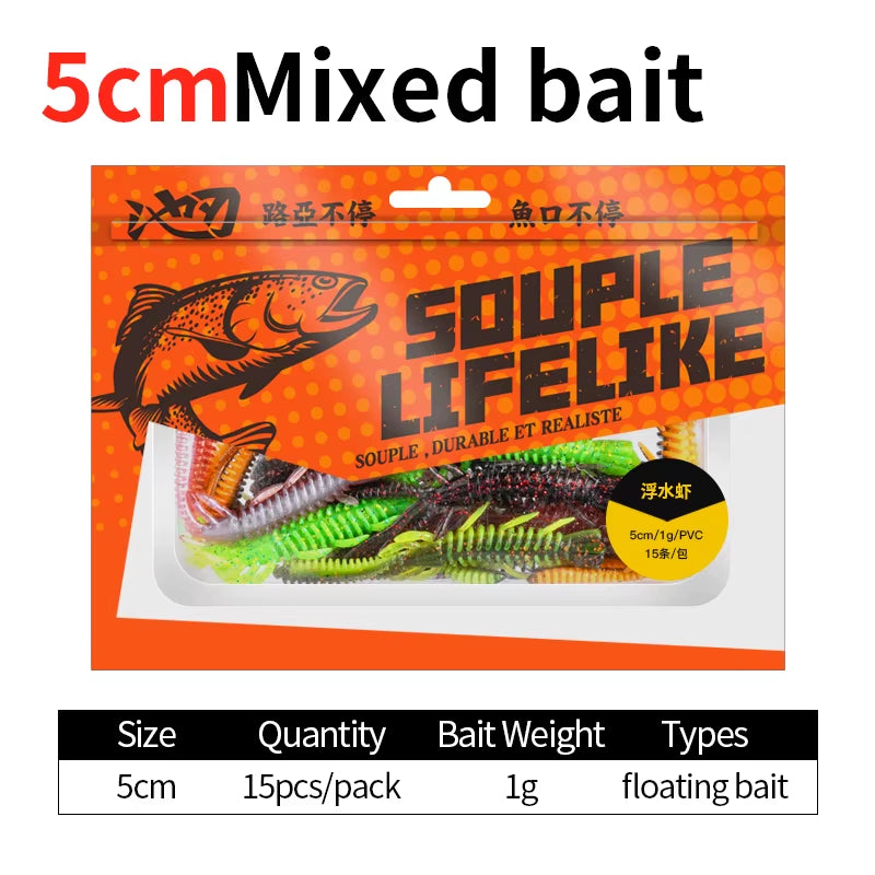 Floating Soft Shrimp Fishing Bait NED Rig Wobblers Shrimp Swim Lure Jig Salt Silicone Swimbait with Fish Attractant