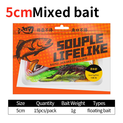 Floating Soft Shrimp Fishing Bait NED Rig Wobblers Shrimp Swim Lure Jig Salt Silicone Swimbait with Fish Attractant