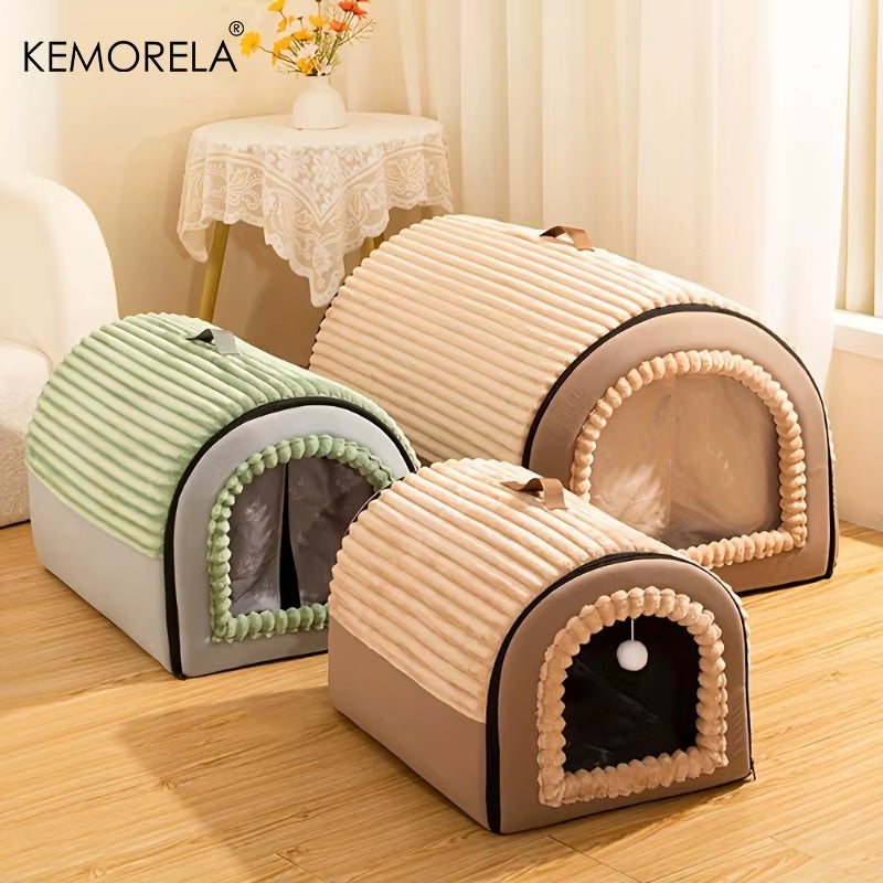 All-Season Enclosed Pet Bed Thickened Portable Dog House & Cat Tent with Washable Bedding Needed Bed for Small Medium Large Dogs