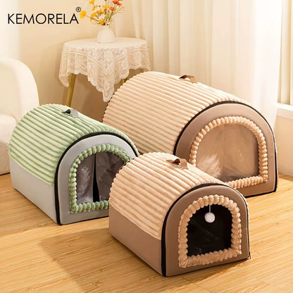 All-Season Enclosed Pet Bed Thickened Portable Dog House & Cat Tent with Washable Bedding Needed Bed for Small Medium Large Dogs