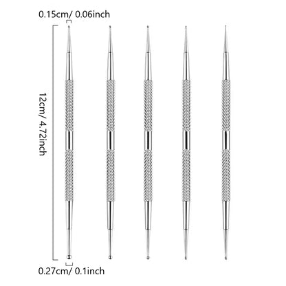 5Pcs Nail Art Dotting Pen Dual End Stainless Steel Design Painting Picking Dot Rhinestones Crystal Gems Acrylic Manicure Tools