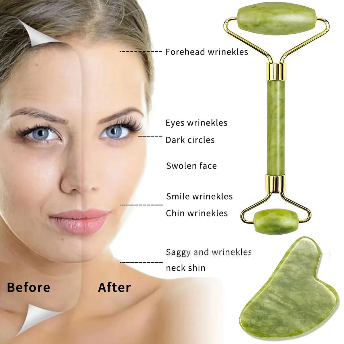 2PCS Gua Sha Facial Stone Roller for Face Stone Gowoman Gousha Tool Stone for the Face Roller Massager Gua Sha Visage LBHL07