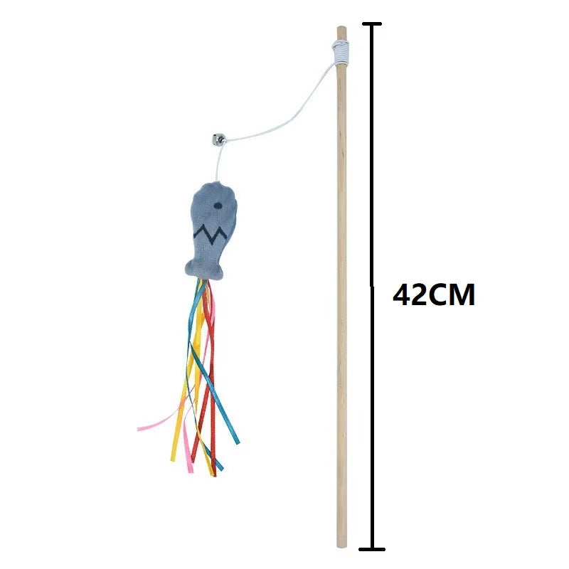 Fashion Cat Wand Toy Natural Woodenteaser Wand for Cat Interactive Elastic String Cat Stick Pole Toy for Indoor