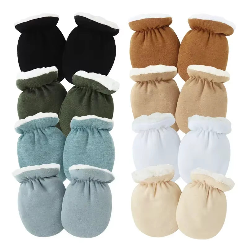 Warm Wool Newborn Mittens for Boy Girl Candy Solid Color Toddler Glove Autumn Winter Anti-Scratch Face Cashmere Baby Glove