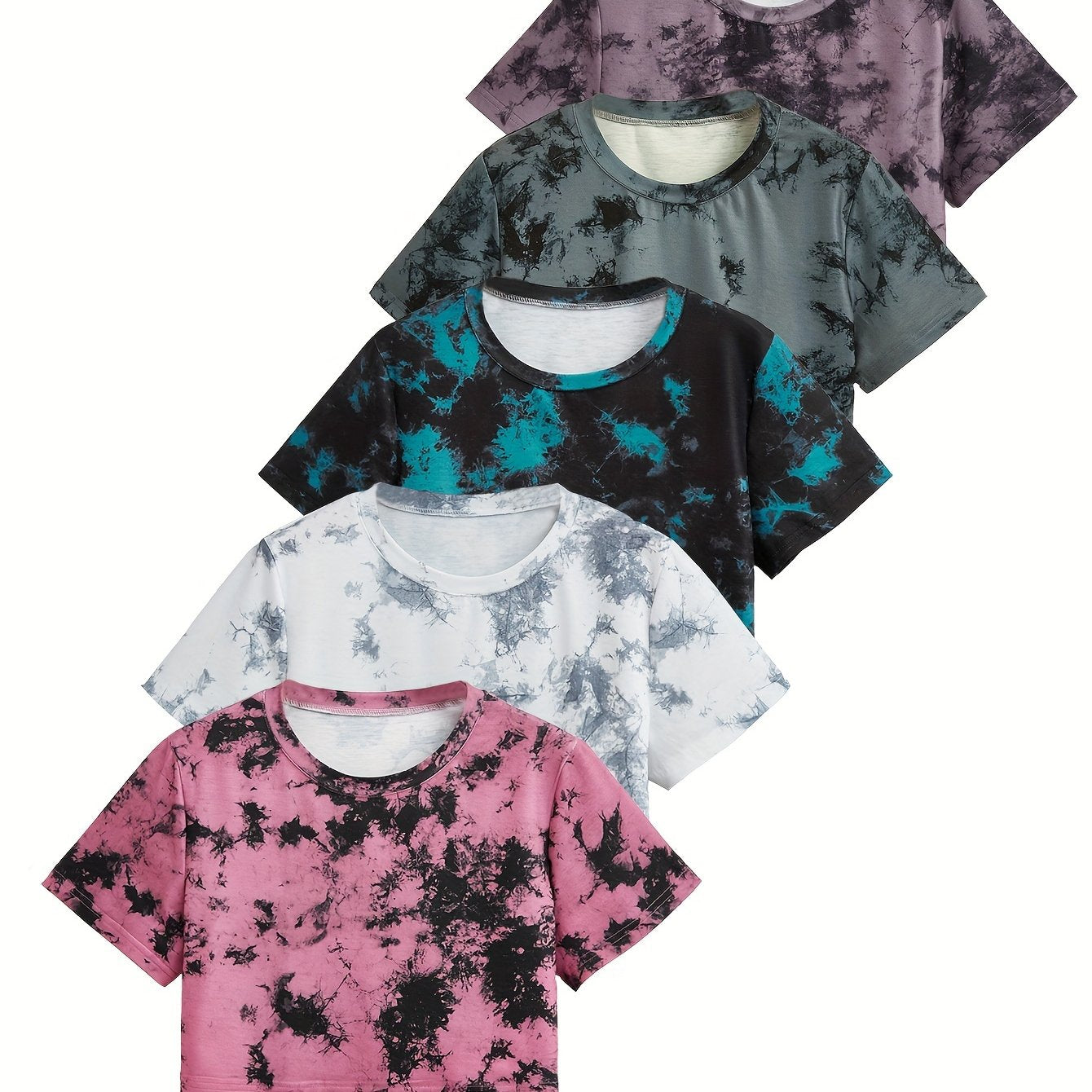 Women's Tie-Dye Short Loose Fit Casual Sport T-Shirt 5pcs Set Beauty World Shop