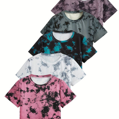 Women's Tie-Dye Short Loose Fit Casual Sport T-Shirt 5pcs Set Beauty World Shop