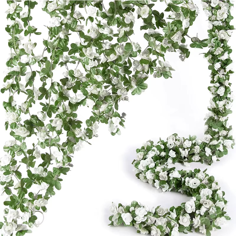 2.5M Rose Artificial Silk for Wedding Garland Fake Plant Flowers Vine Home Room Wedding Wall Hanging Garden Arch DIY Decoration
