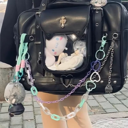JIAERDI Harajuku Black Ita Bags Backpack Women Sweet Cool Transparent Large Capacity Handbag Ladies Japanese Y2K Backpacks Chic
