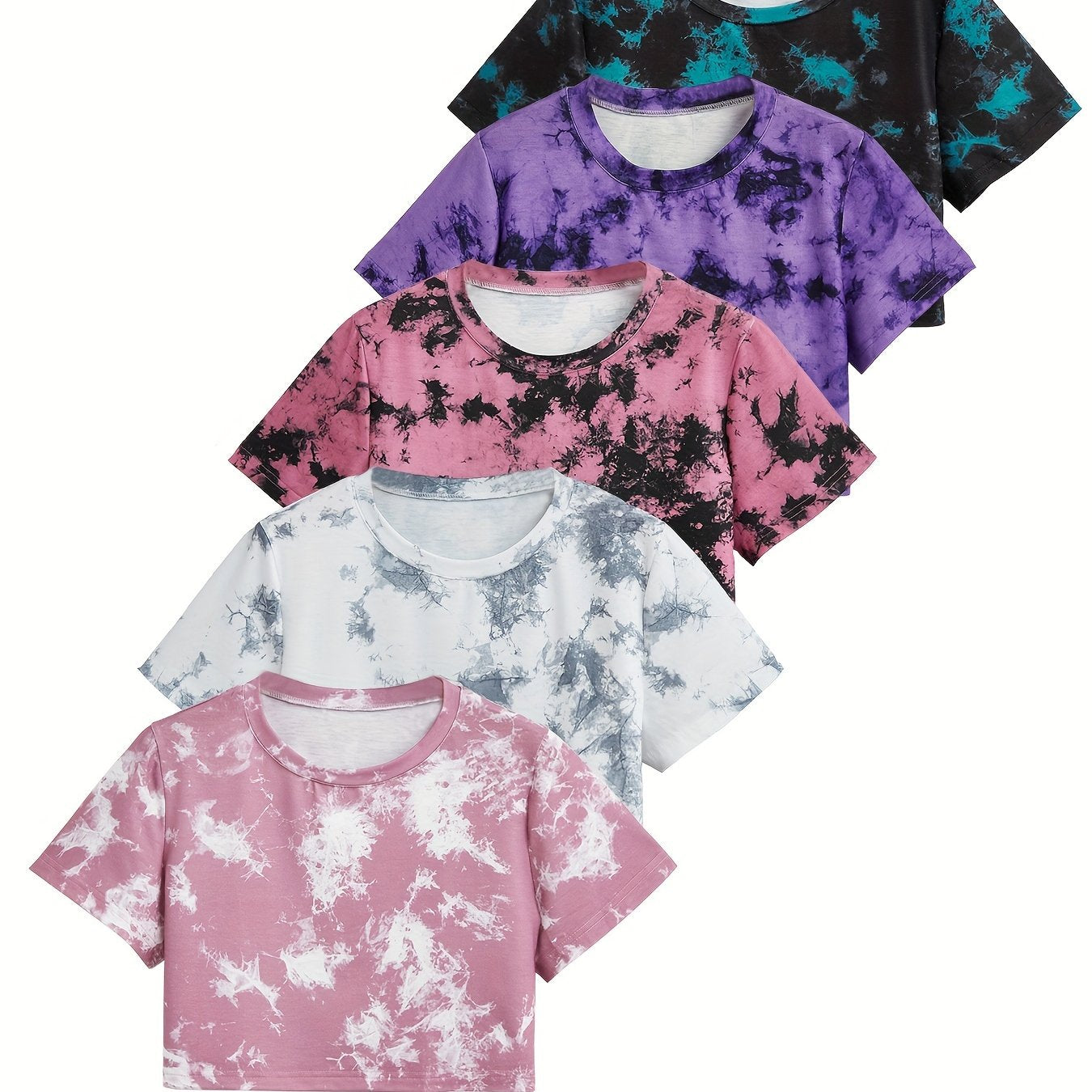 Women's Tie-Dye Short Loose Fit Casual Sport T-Shirt 5pcs Set Beauty World Shop