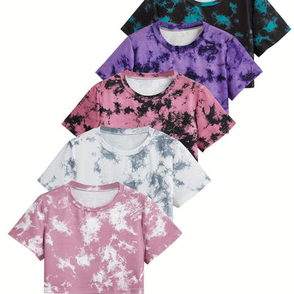 Women's Tie-Dye Short Loose Fit Casual Sport T-Shirt 5pcs Set Beauty World Shop